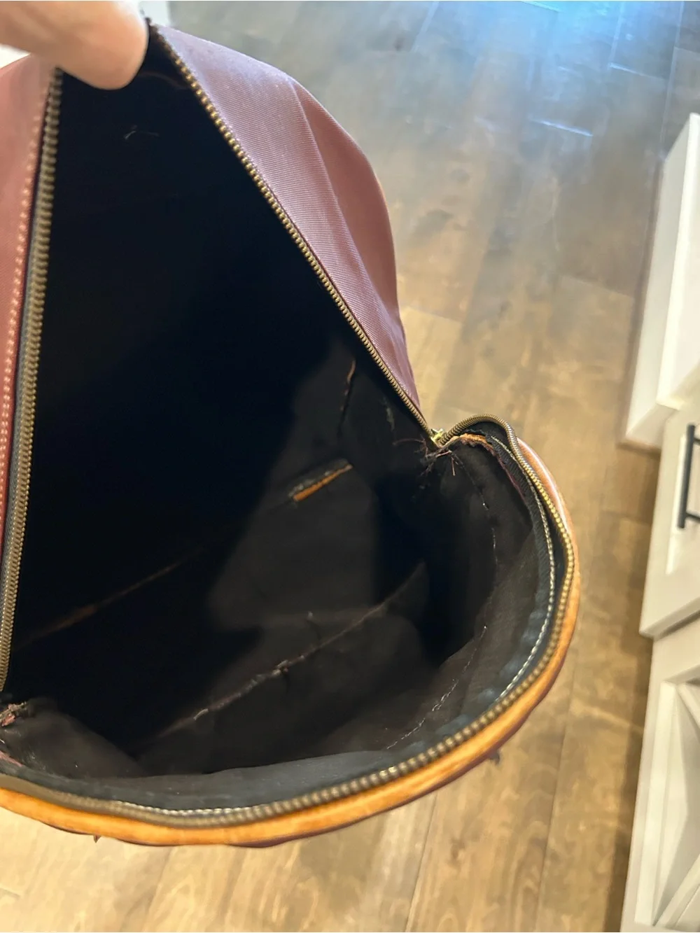 Brown Leather-Trim Burgandy Backpack
